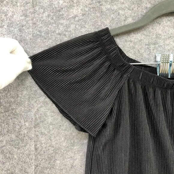 Guess Womens Black Accordion Pleat Off Shoulder Top Flutter Sleeve Size XS - Picture 5 of 10